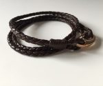 brown leather plaited bracelet with gold clasp